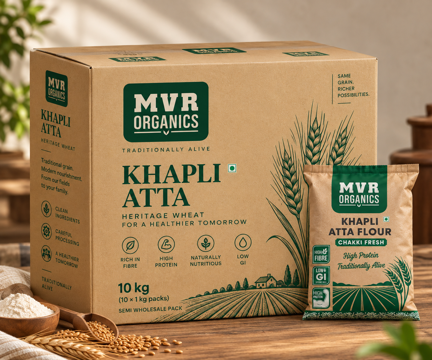 MVR ORGANICS - KHAPLI ATTA - SEMI WHOLESALE 10KG BOX (10 X 1kg Pack)