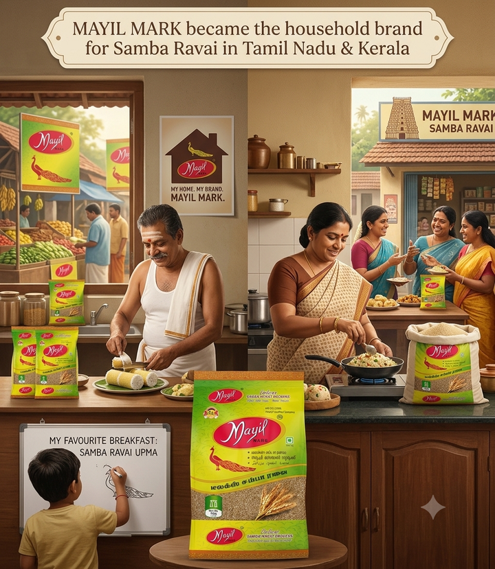 Mayil Mark became the household brand for Samba Ravai in Tamil Nadu & Kerala.